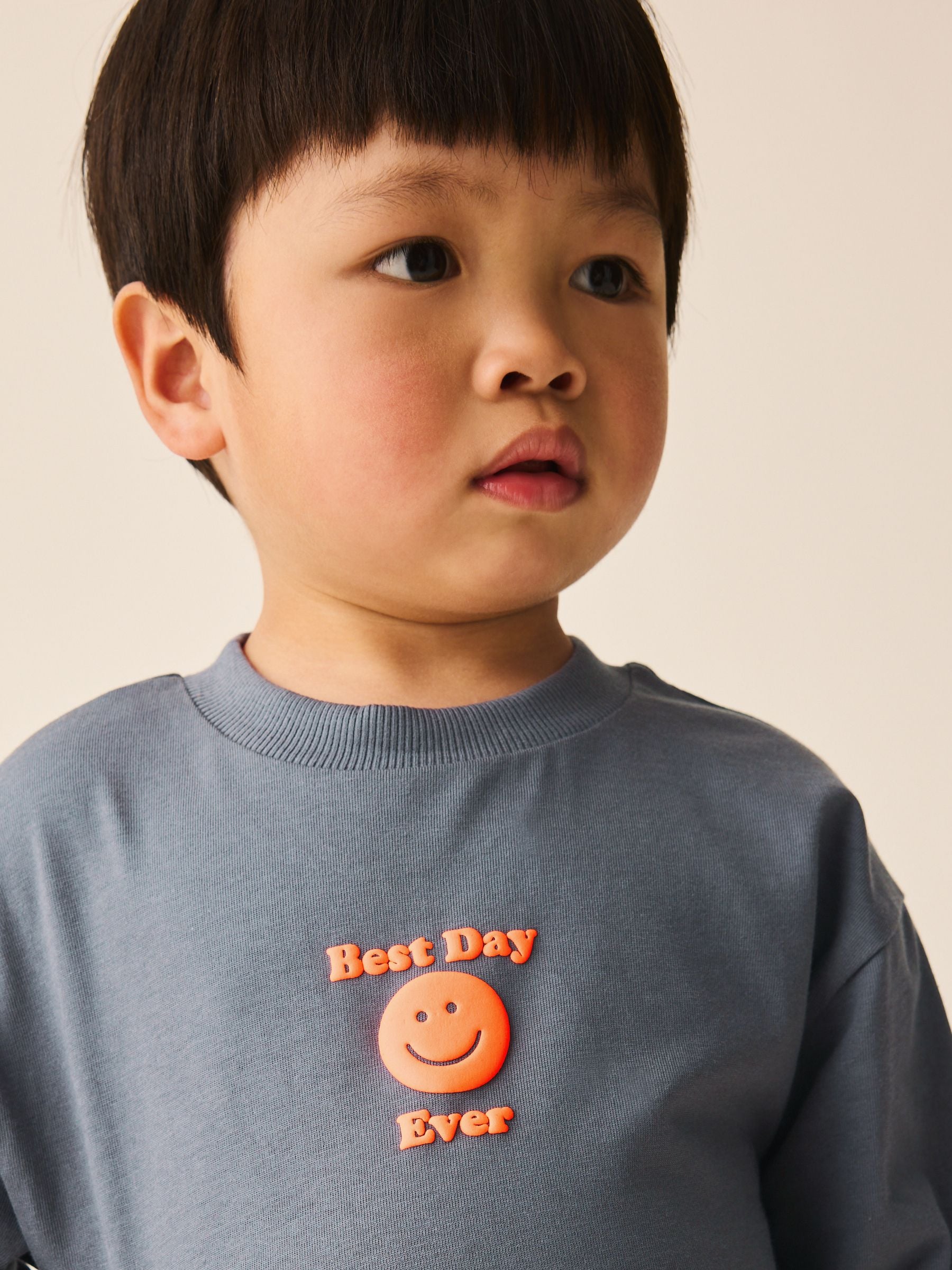Charcoal Grey Smile Long Sleeve Small Graphic Printed T-Shirt (3mths-7yrs) image 3