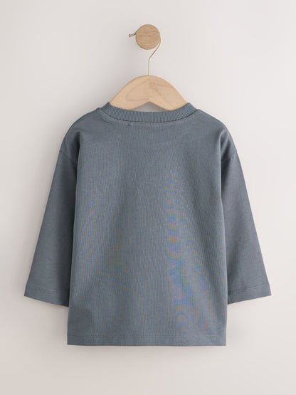 Charcoal Grey Smile Long Sleeve Small Graphic Printed T-Shirt (3mths-7yrs) image 5