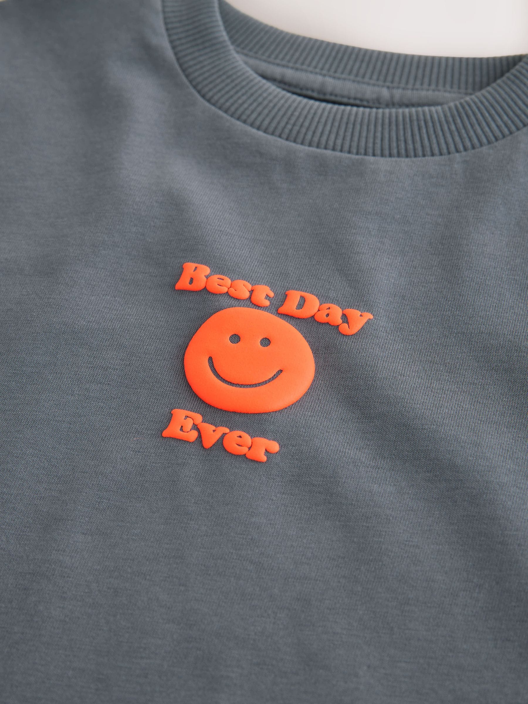 Charcoal Grey Smile Long Sleeve Small Graphic Printed T-Shirt (3mths-7yrs) image 7