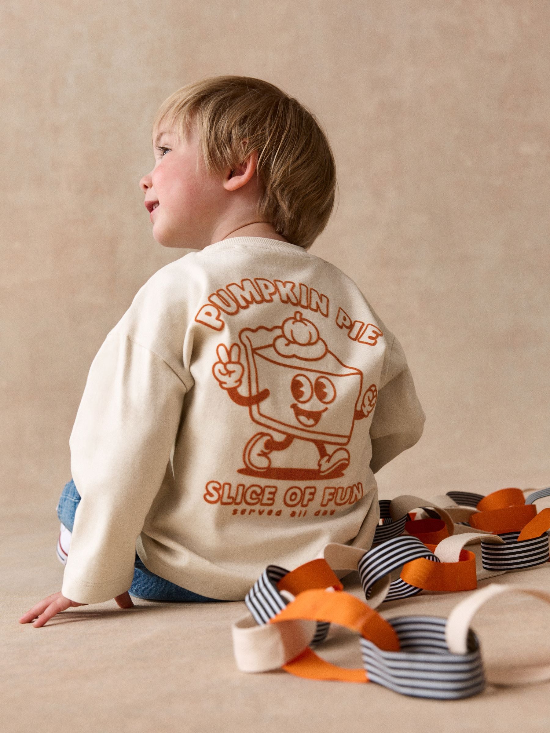 Dsiney Kidz - Cream Pumpkin Pie Long Sleeve Back Graphic T-Shirt (3mths-10yrs) image 1
