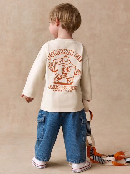 Dsiney Kidz - Cream Pumpkin Pie Long Sleeve Back Graphic T-Shirt (3mths-10yrs) image 3