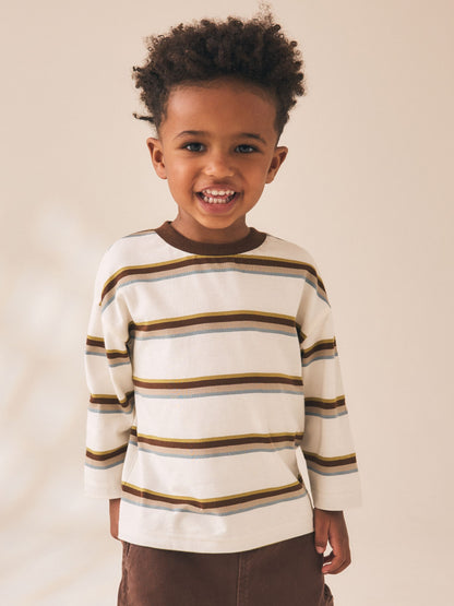 Dsiney Kidz - Brown/Ecru Stripe Long Sleeve Stripe T-Shirt (3mths-7yrs) image 1