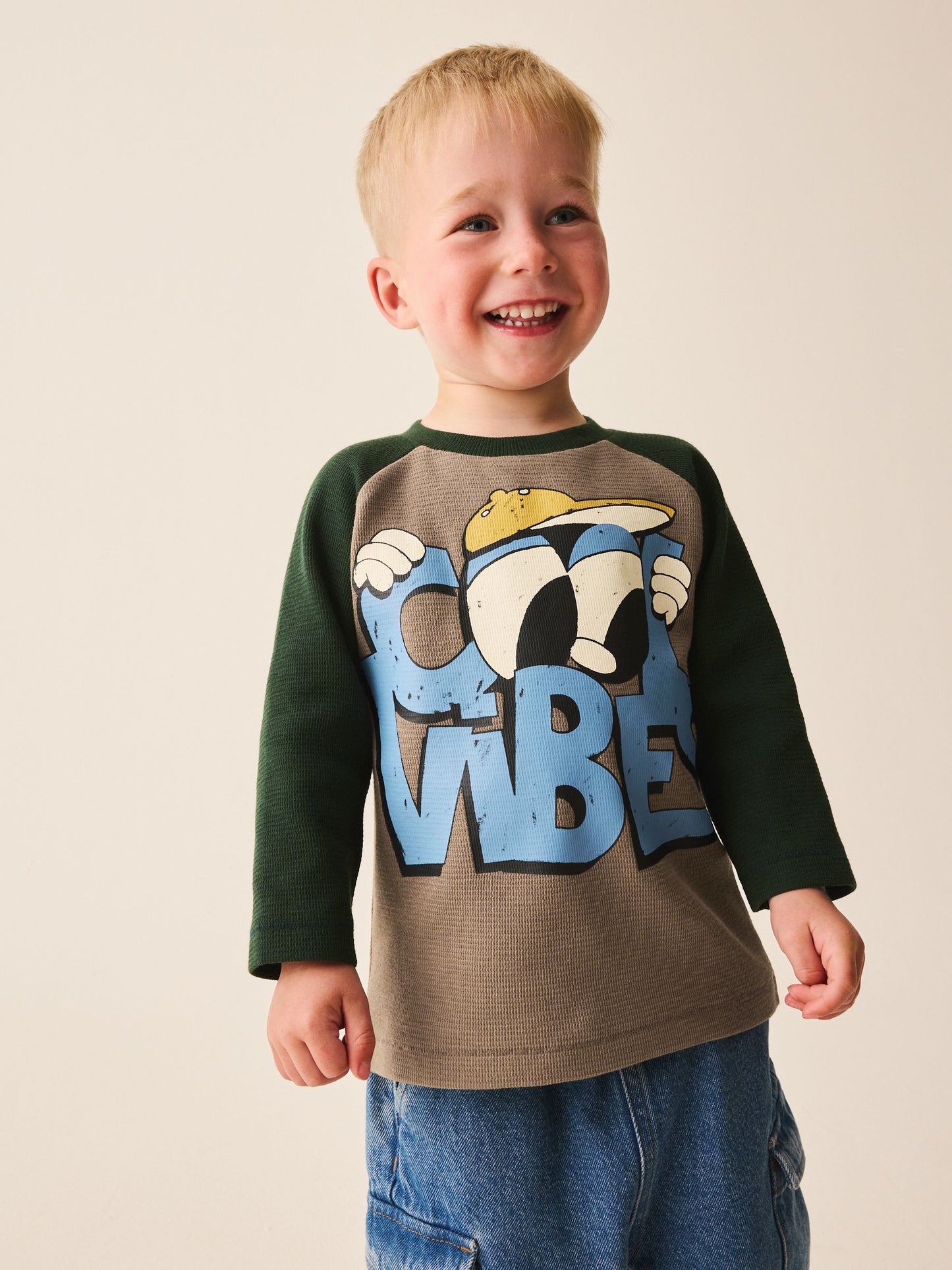 Dsiney Kidz - Brown/Khaki Cool Vibes Raglan Textured Long Sleeve Graphic T-Shirt (3mths-7yrs) image 1