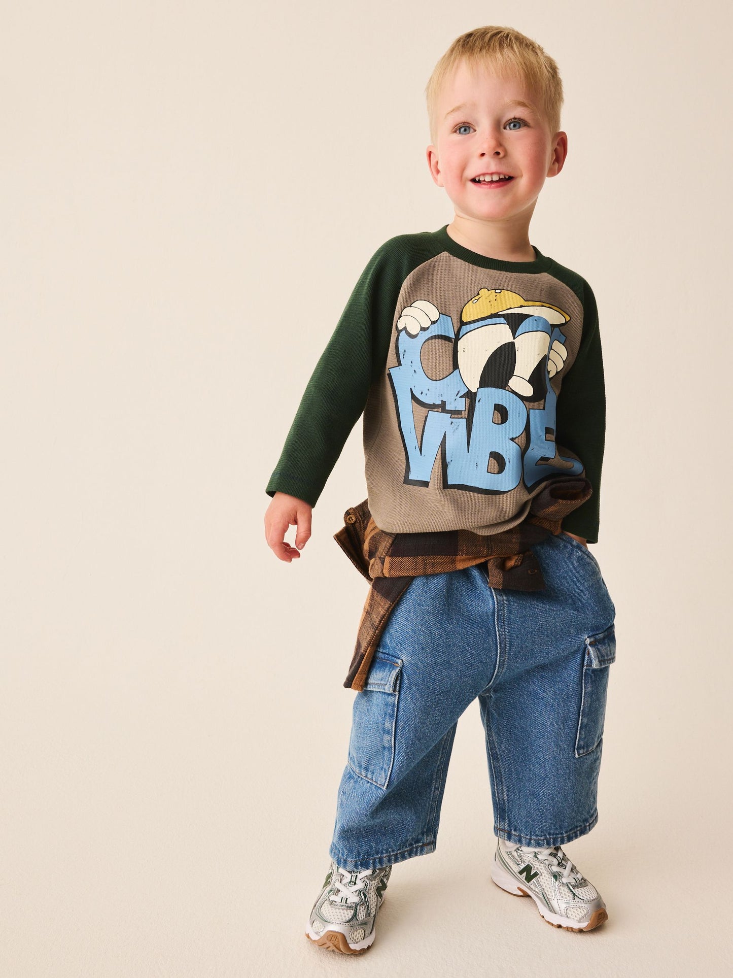 Dsiney Kidz - Brown/Khaki Cool Vibes Raglan Textured Long Sleeve Graphic T-Shirt (3mths-7yrs) image 2