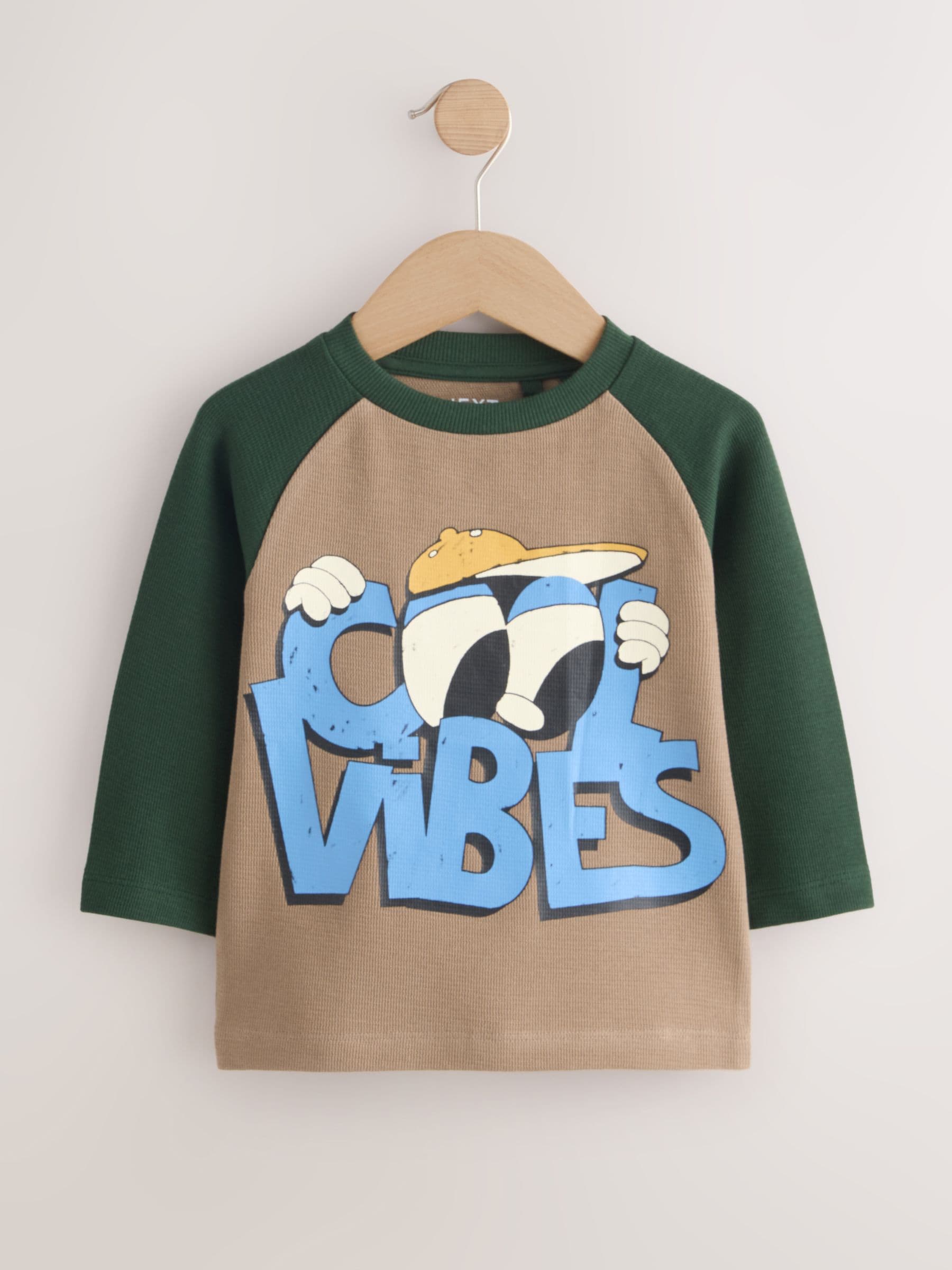 Dsiney Kidz - Brown/Khaki Cool Vibes Raglan Textured Long Sleeve Graphic T-Shirt (3mths-7yrs) image 5