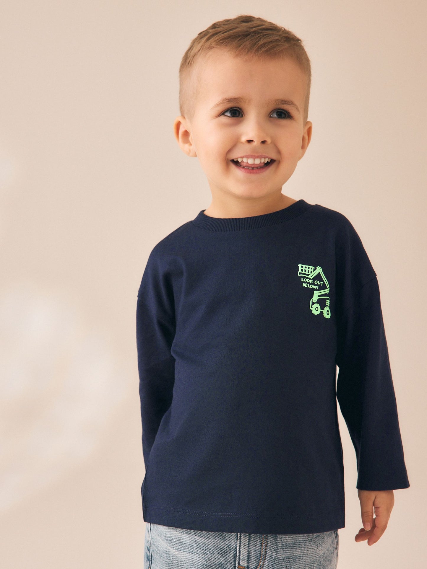Navy Transport Long Sleeve Small Graphic Printed T-Shirt (3mths-7yrs) image 1