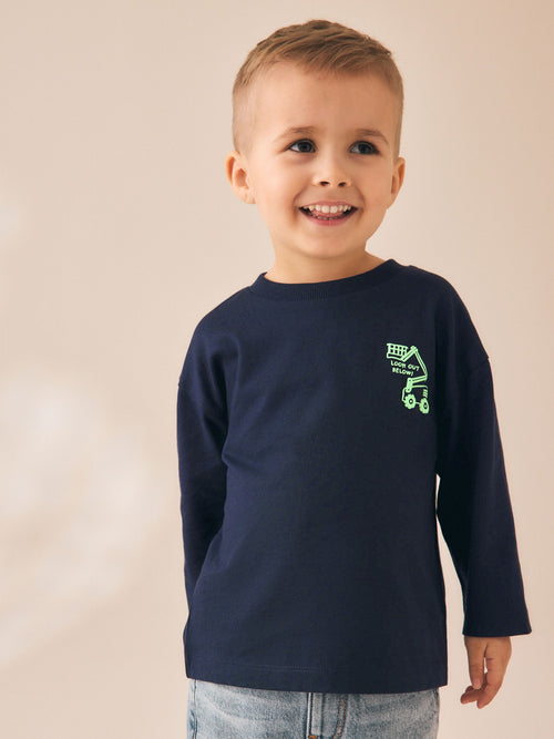 Navy Transport Long Sleeve Small Graphic Printed T-Shirt (3mths-7yrs) image 1