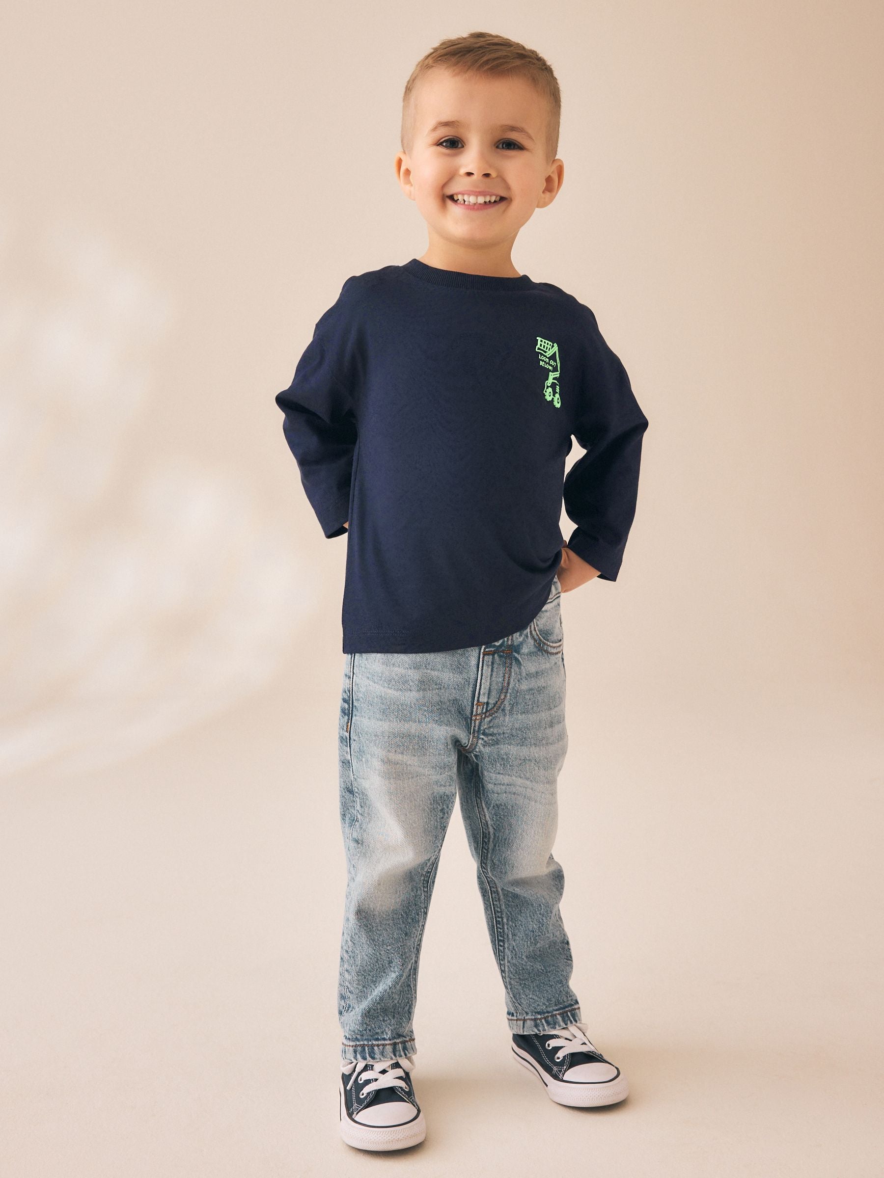 Navy Transport Long Sleeve Small Graphic Printed T-Shirt (3mths-7yrs) image 2