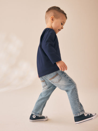 Navy Transport Long Sleeve Small Graphic Printed T-Shirt (3mths-7yrs) image 3