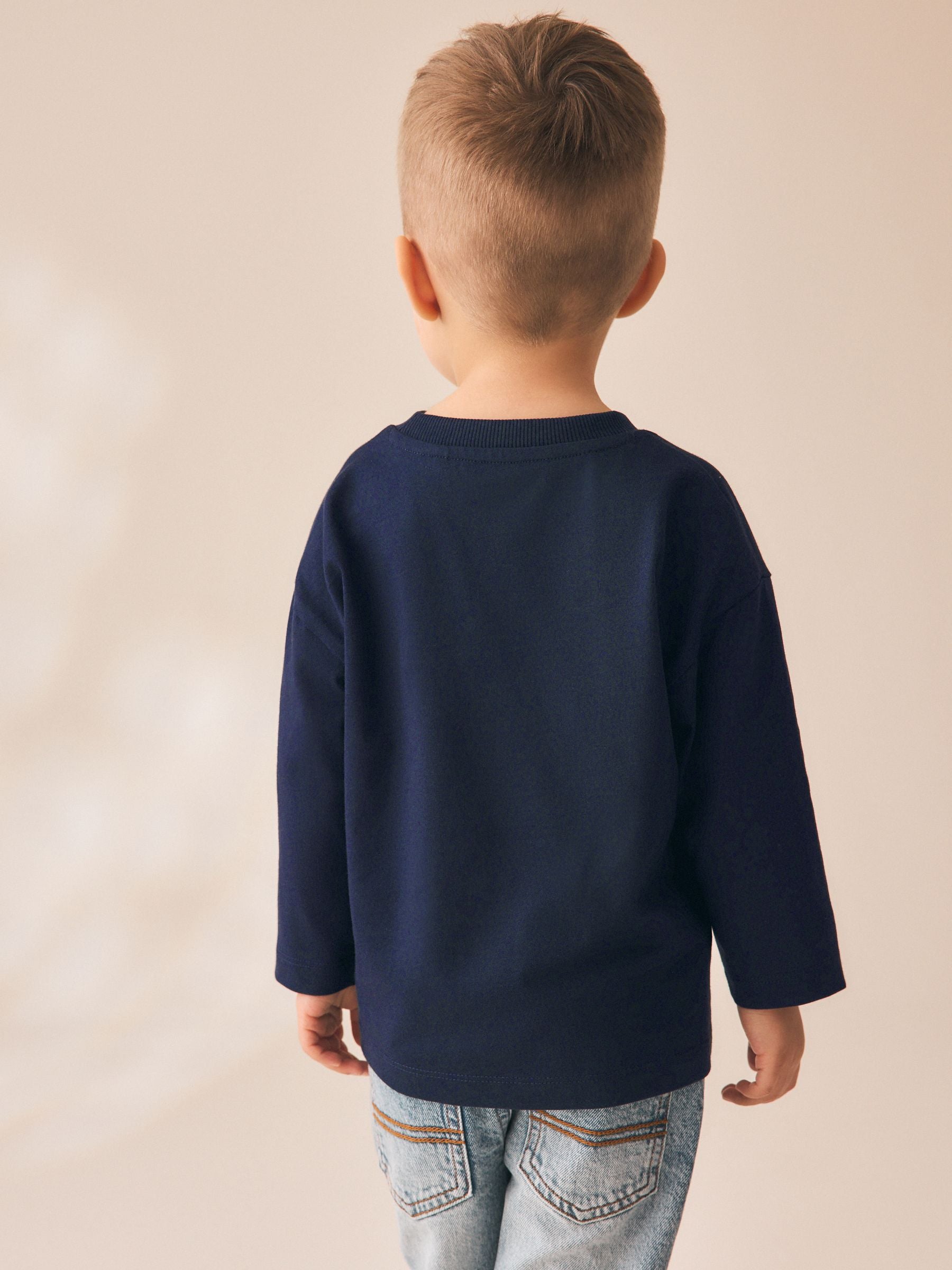 Navy Transport Long Sleeve Small Graphic Printed T-Shirt (3mths-7yrs) image 4