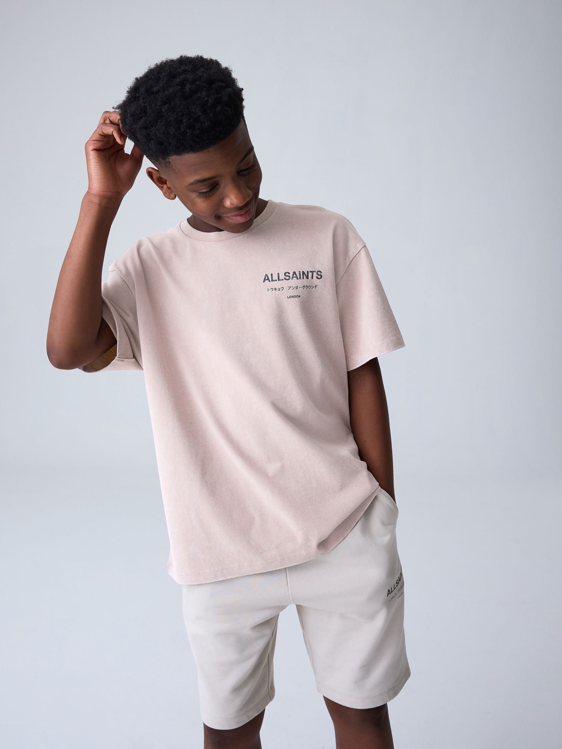 Dsiney Kidz - smALLSAINTS Washed Pink Oversized Underground Crew Neck Cotton T-Shirt image 1