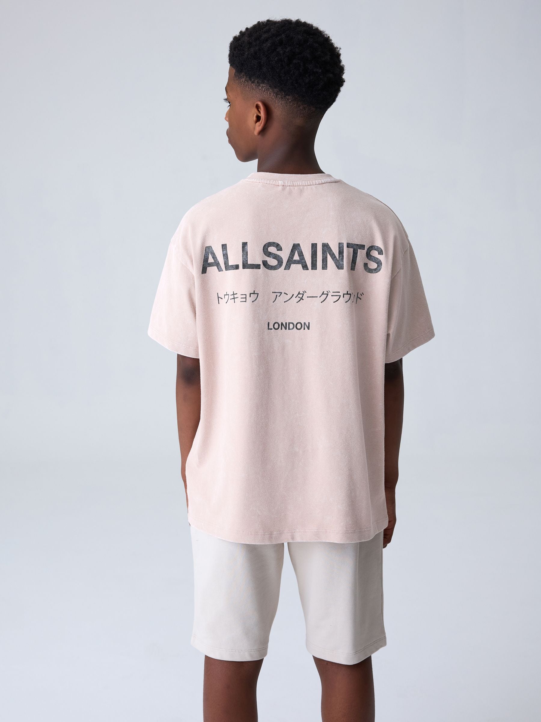 Dsiney Kidz - smALLSAINTS Washed Pink Oversized Underground Crew Neck Cotton T-Shirt image 2