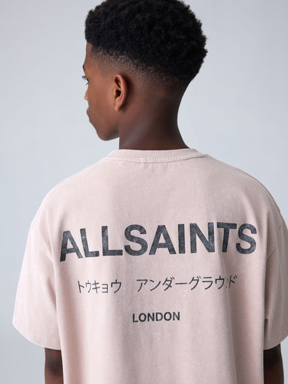 Dsiney Kidz - smALLSAINTS Washed Pink Oversized Underground Crew Neck Cotton T-Shirt image 3