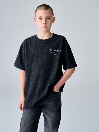 Dsiney Kidz - smALLSAINTS Washed Black Oversized Underground Crew Neck Cotton T-Shirt image 1