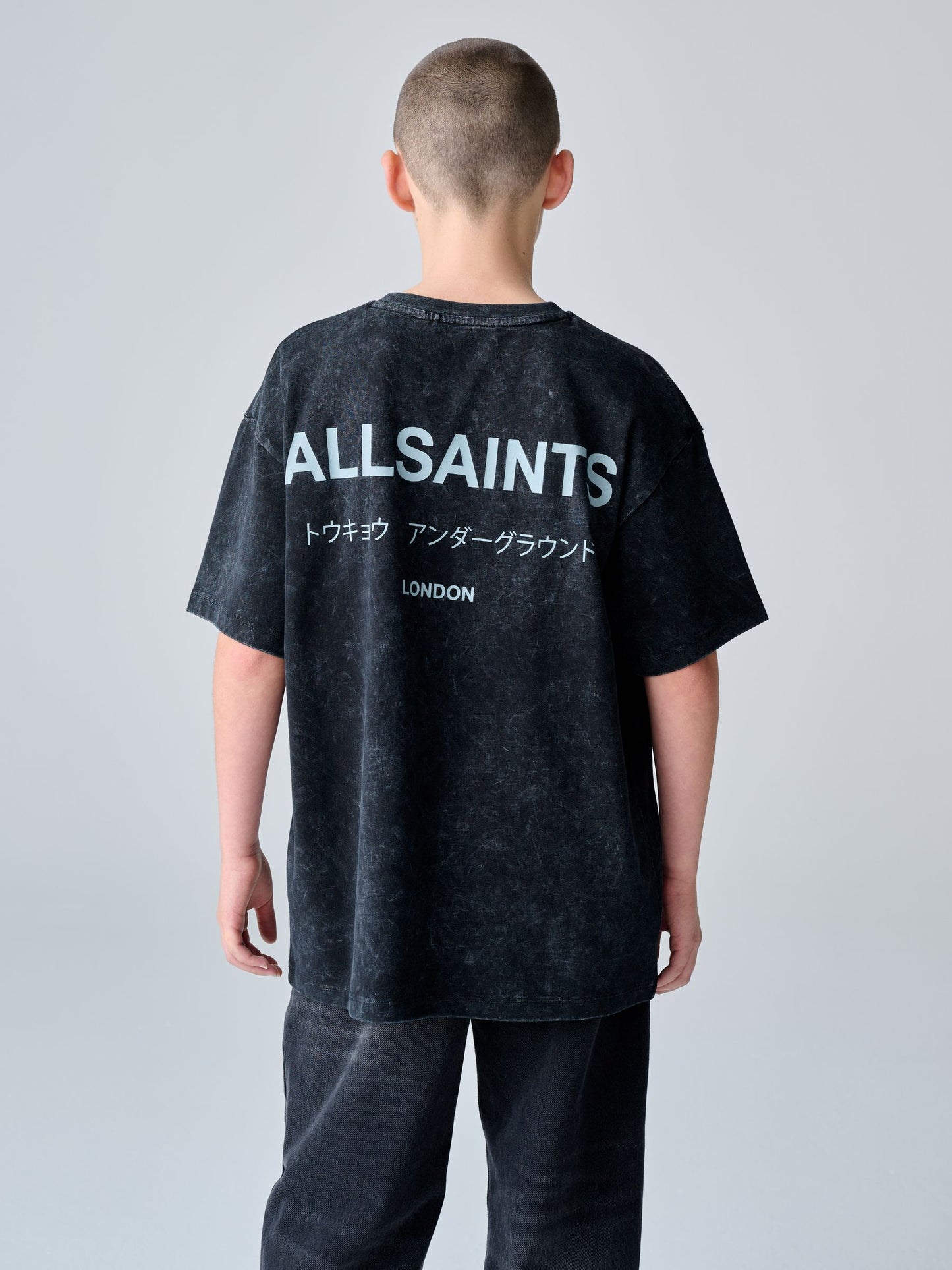 Dsiney Kidz - smALLSAINTS Washed Black Oversized Underground Crew Neck Cotton T-Shirt image 3
