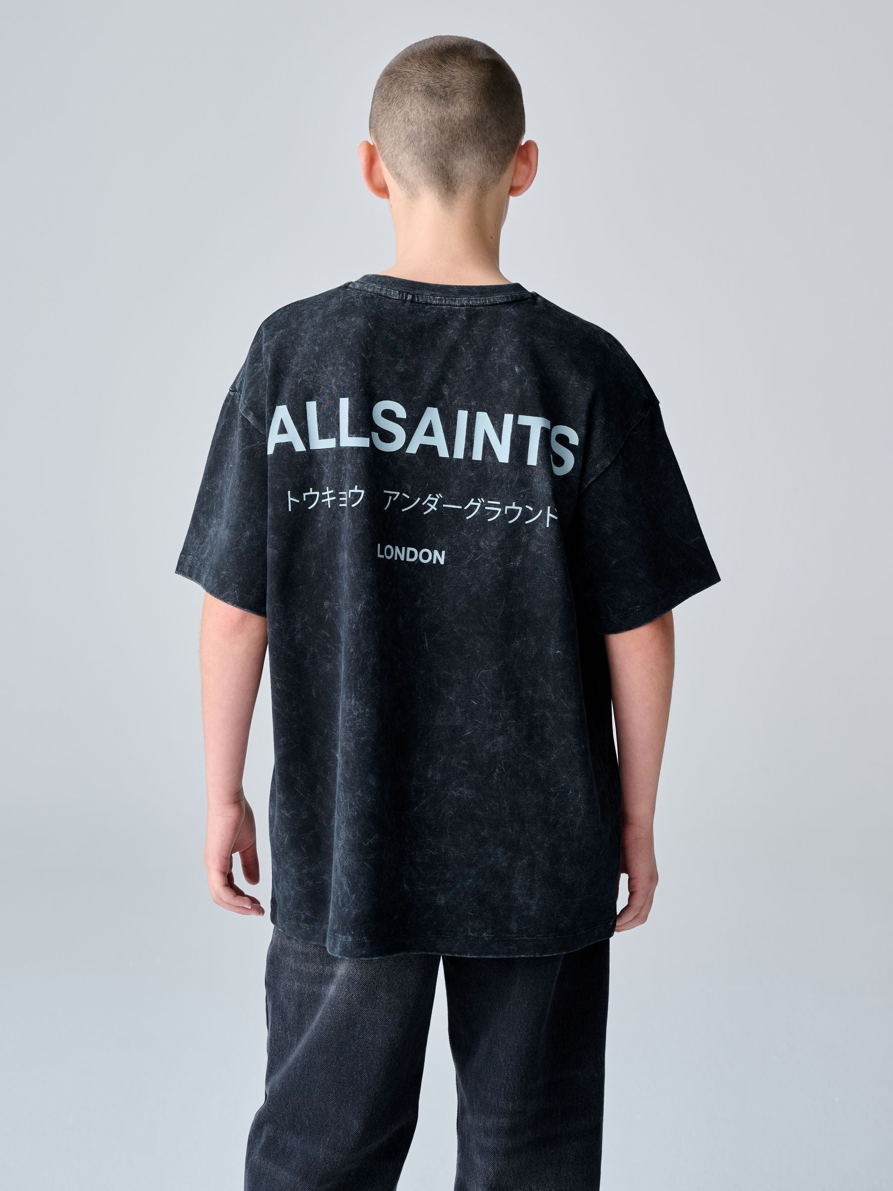 Dsiney Kidz - smALLSAINTS Washed Black Oversized Underground Crew Neck Cotton T-Shirt image 3