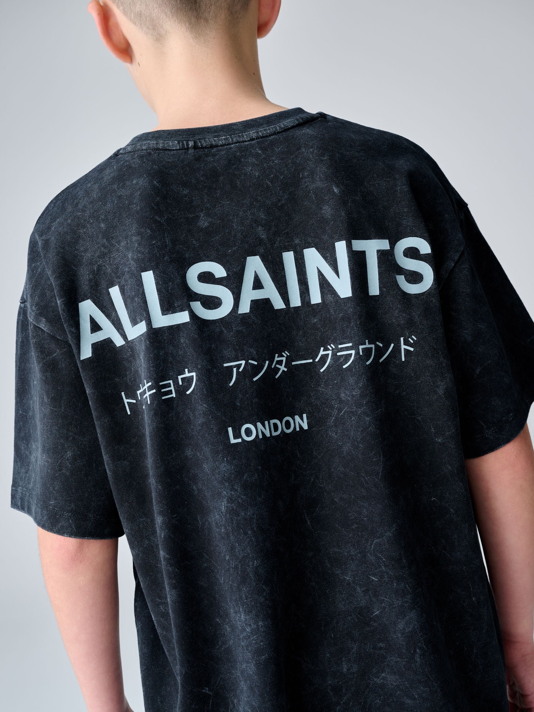 Dsiney Kidz - smALLSAINTS Washed Black Oversized Underground Crew Neck Cotton T-Shirt image 5