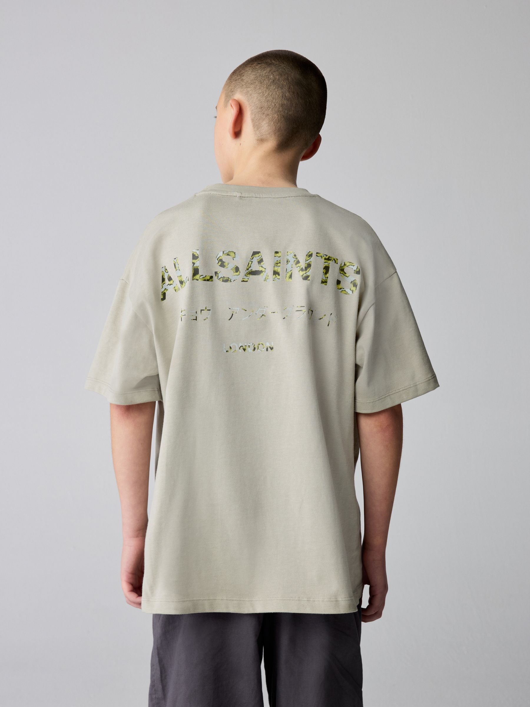 Dsiney Kidz - smALLSAINTS Stone/Camo Oversized Underground Crew Neck Cotton T-Shirt image 1