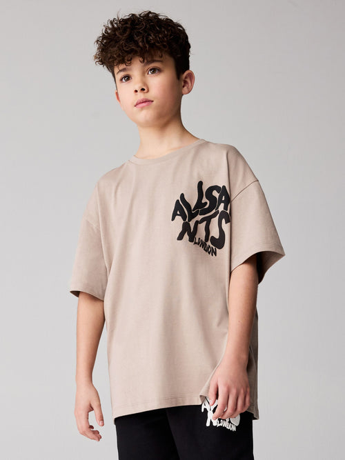 Dsiney Kidz - smALLSAINTS Light Brown Oversized Orlando Logo Crew Neck T-Shirt image 1