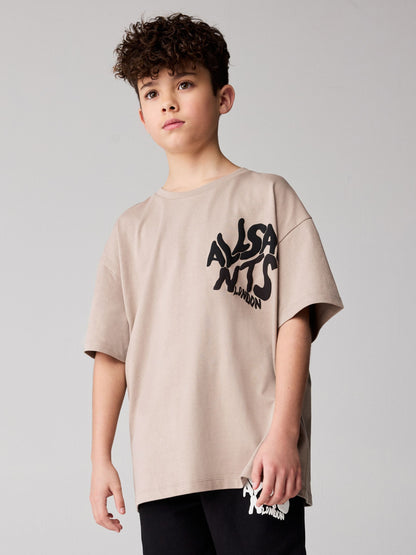 Dsiney Kidz - smALLSAINTS Light Brown Oversized Orlando Logo Crew Neck T-Shirt image 1