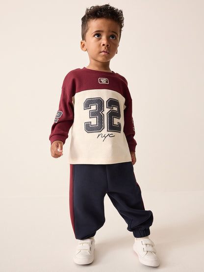 Berry/Ecru Varsity Top and Joggers Set (3mths-7yrs) - image 1
