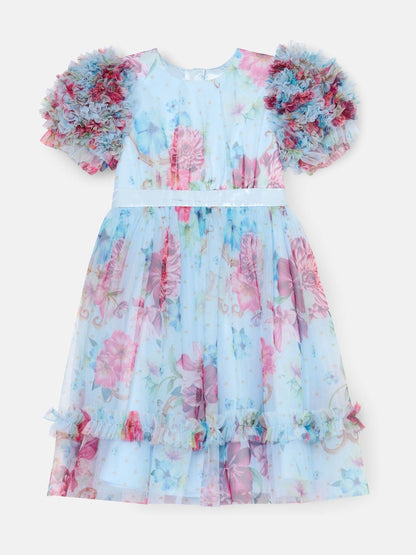 Angel & Rocket Blue Florence Blush Ruffle Sleeve Mesh Dress image 4