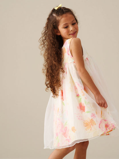 Angel & Rocket Cream April Organza Overlay Print Dress image 3