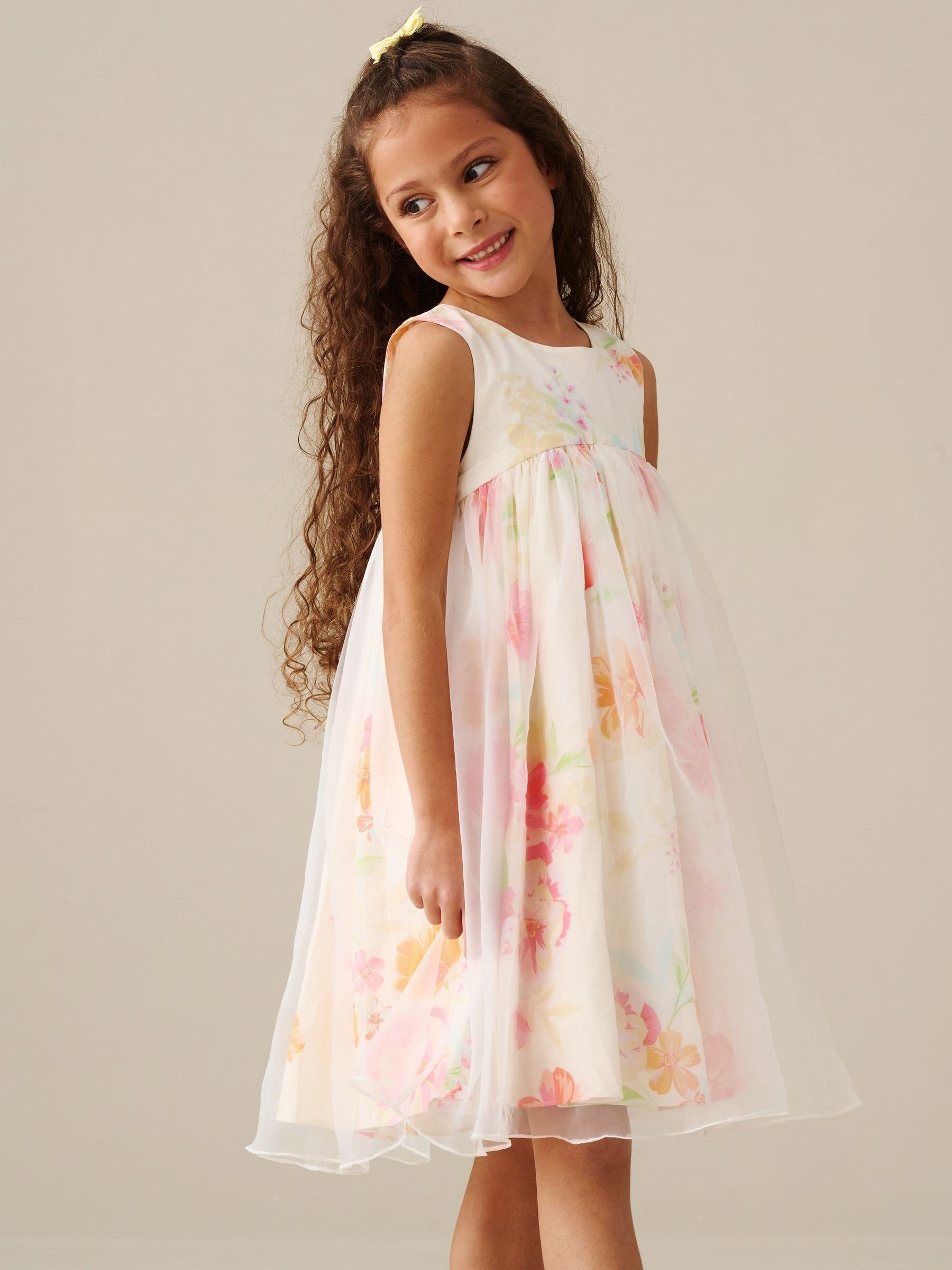 Angel & Rocket Cream April Organza Overlay Print Dress image 4