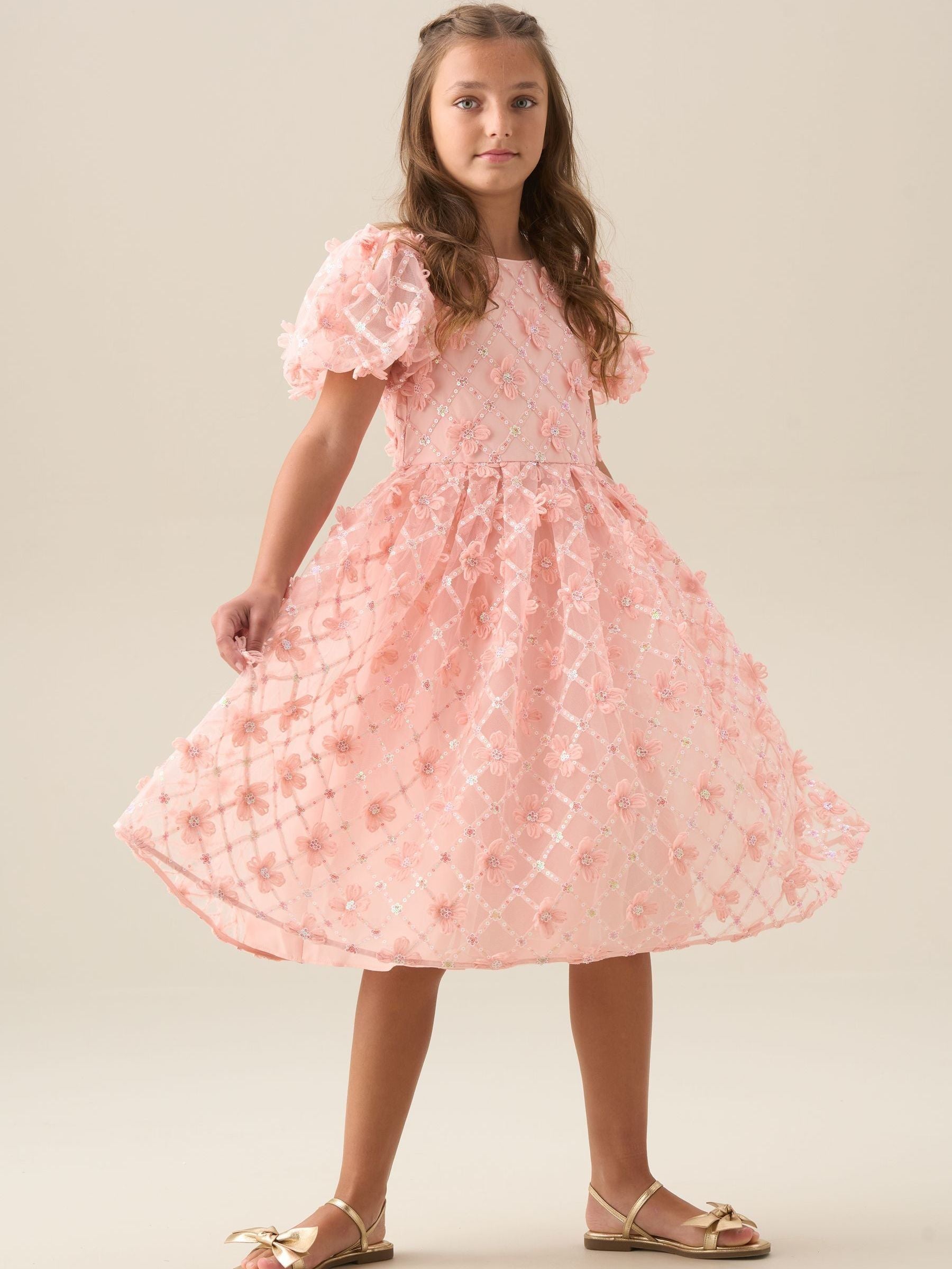 Angel & Rocket Pink Francine Embellished Puff Sleeve Dress image 3