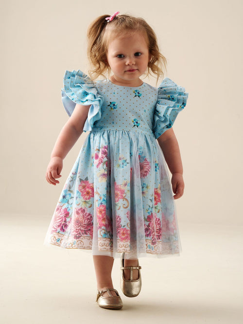 Dsiney Kidz - Angel & Rocket Blue Izzy Printed Tulle Ruffle Sleeve Dress image 1