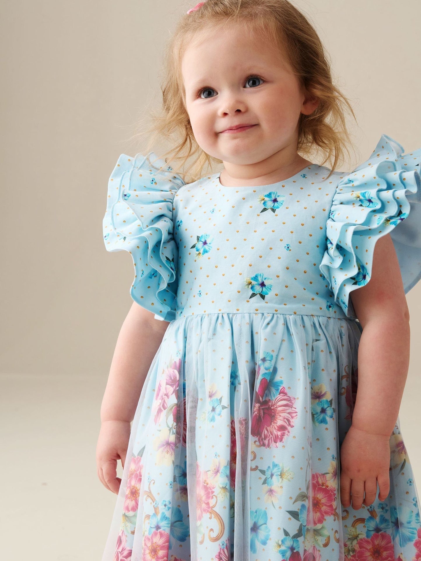Angel & Rocket Blue Izzy Printed Tulle Ruffle Sleeve Dress image 3