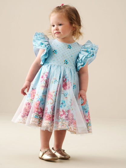 Angel & Rocket Blue Izzy Printed Tulle Ruffle Sleeve Dress image 4