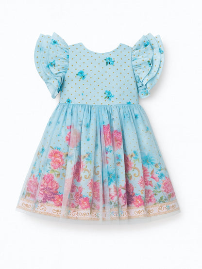 Angel & Rocket Blue Izzy Printed Tulle Ruffle Sleeve Dress image 5