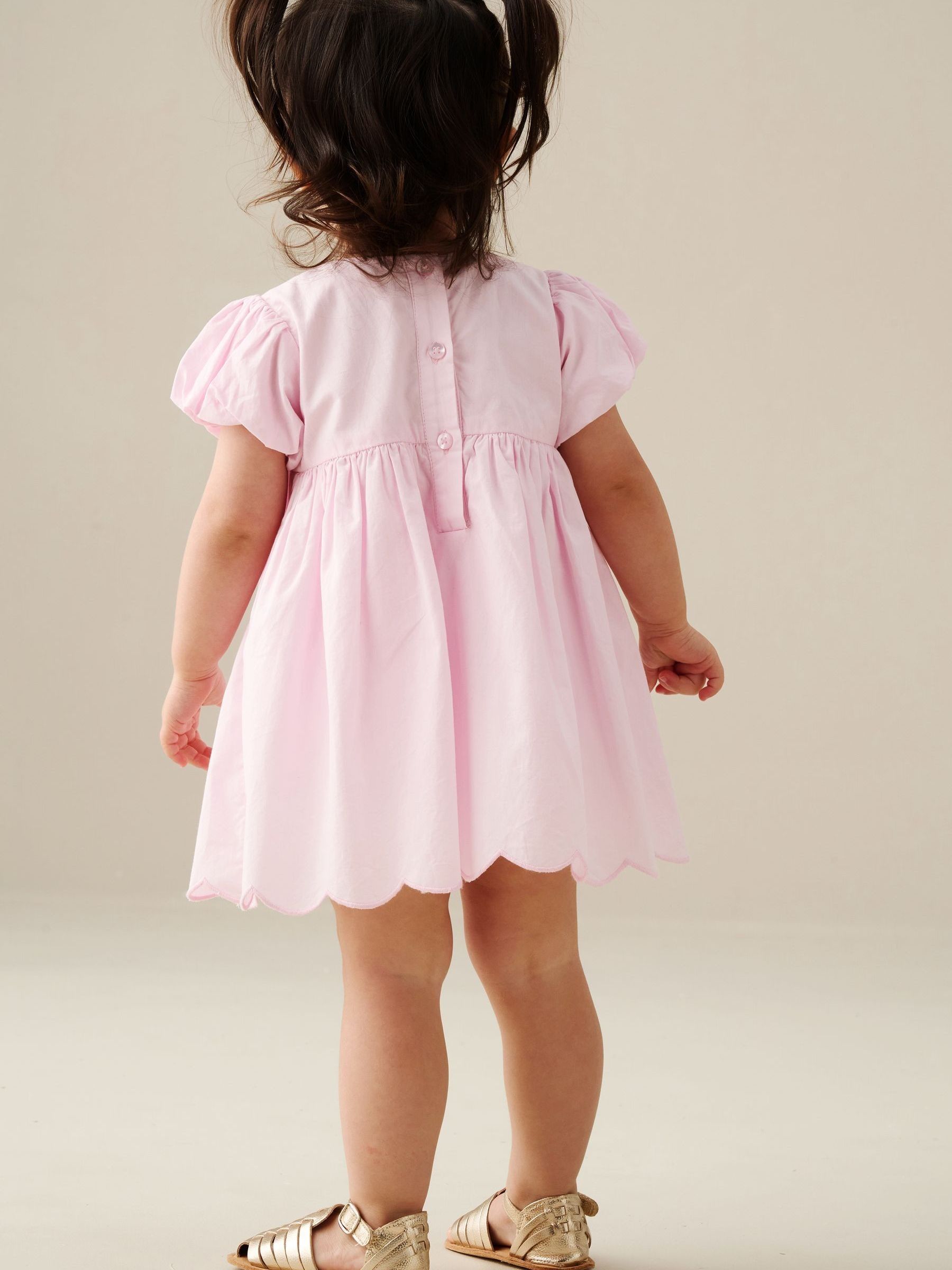 Angel & Rocket Pink Rosie Bow Puff Sleeve Scalloped Dress And Bloomer image 3