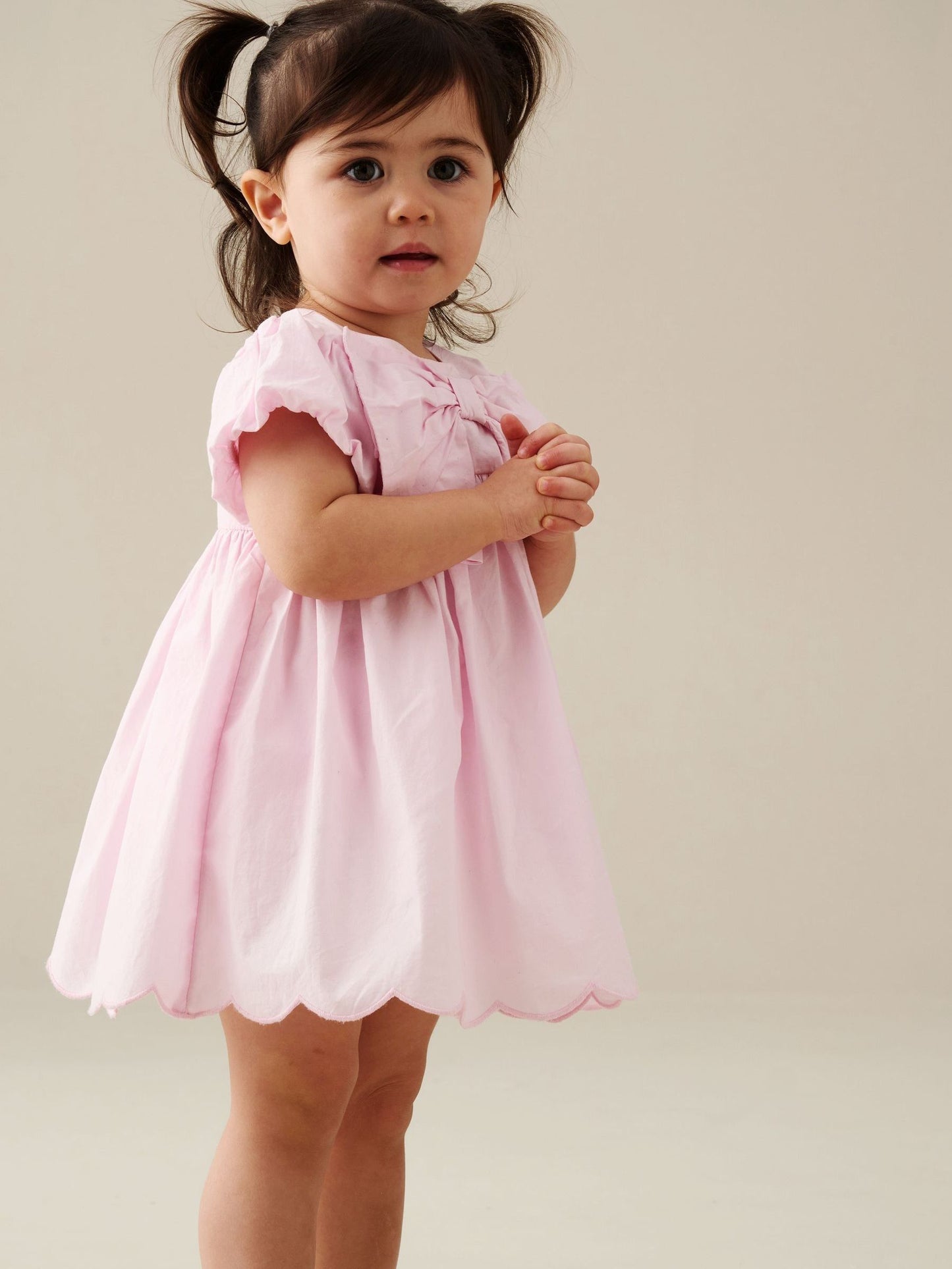 Angel & Rocket Pink Rosie Bow Puff Sleeve Scalloped Dress And Bloomer image 5