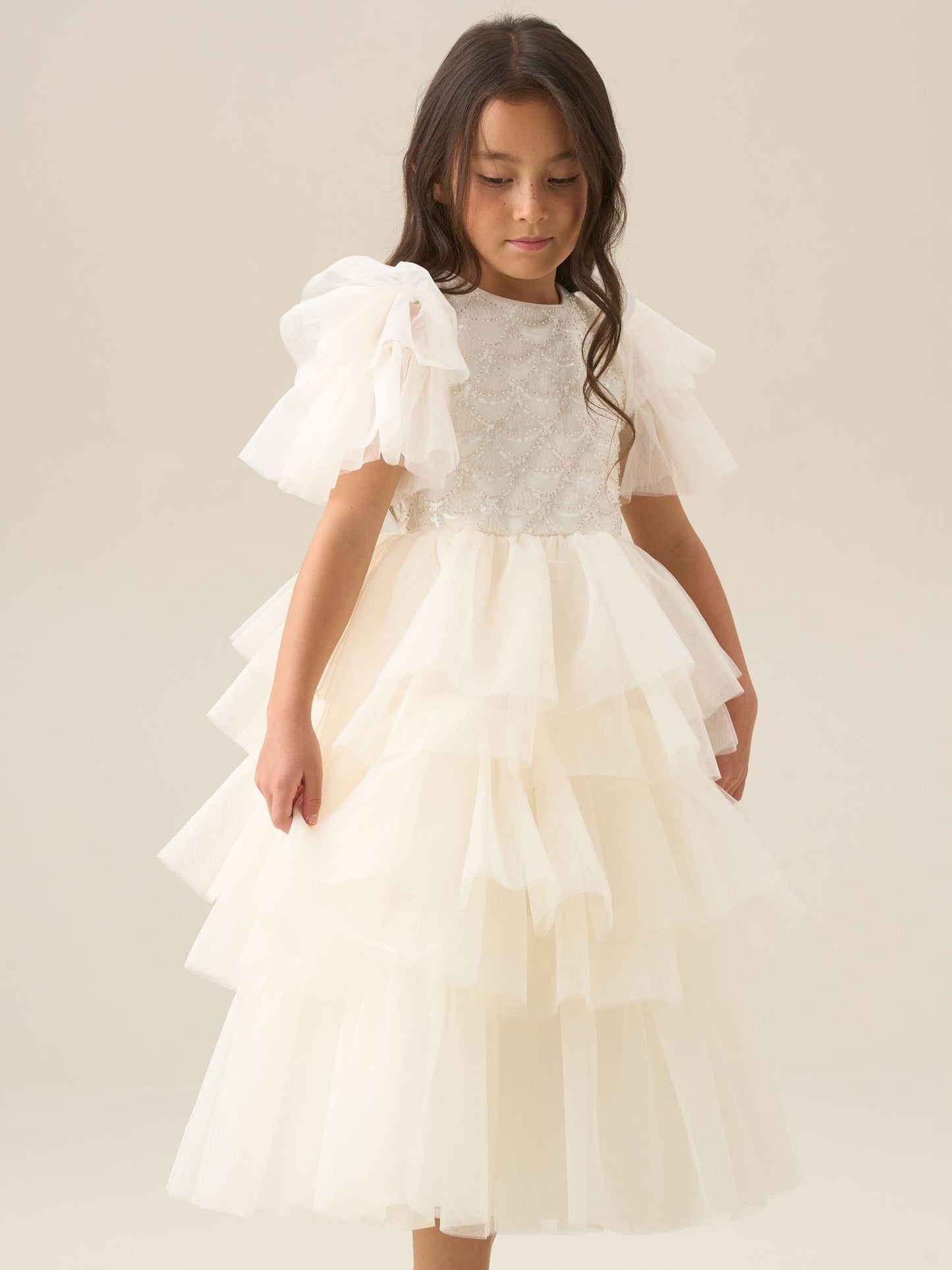 Angel & Rocket White Tiffany Ivory Beaded Tiered Tulle Dress image 1