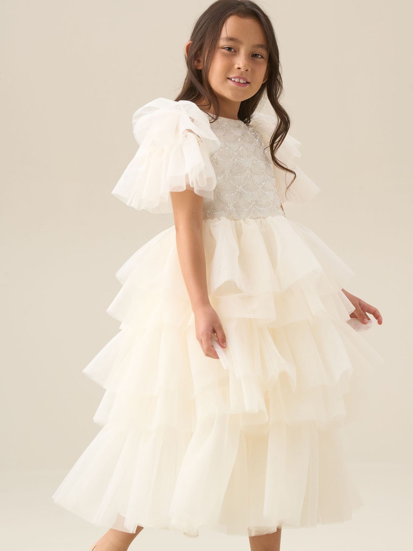 Angel & Rocket White Tiffany Ivory Beaded Tiered Tulle Dress image 3