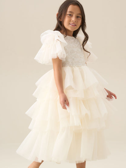 Angel & Rocket White Tiffany Ivory Beaded Tiered Tulle Dress image 3