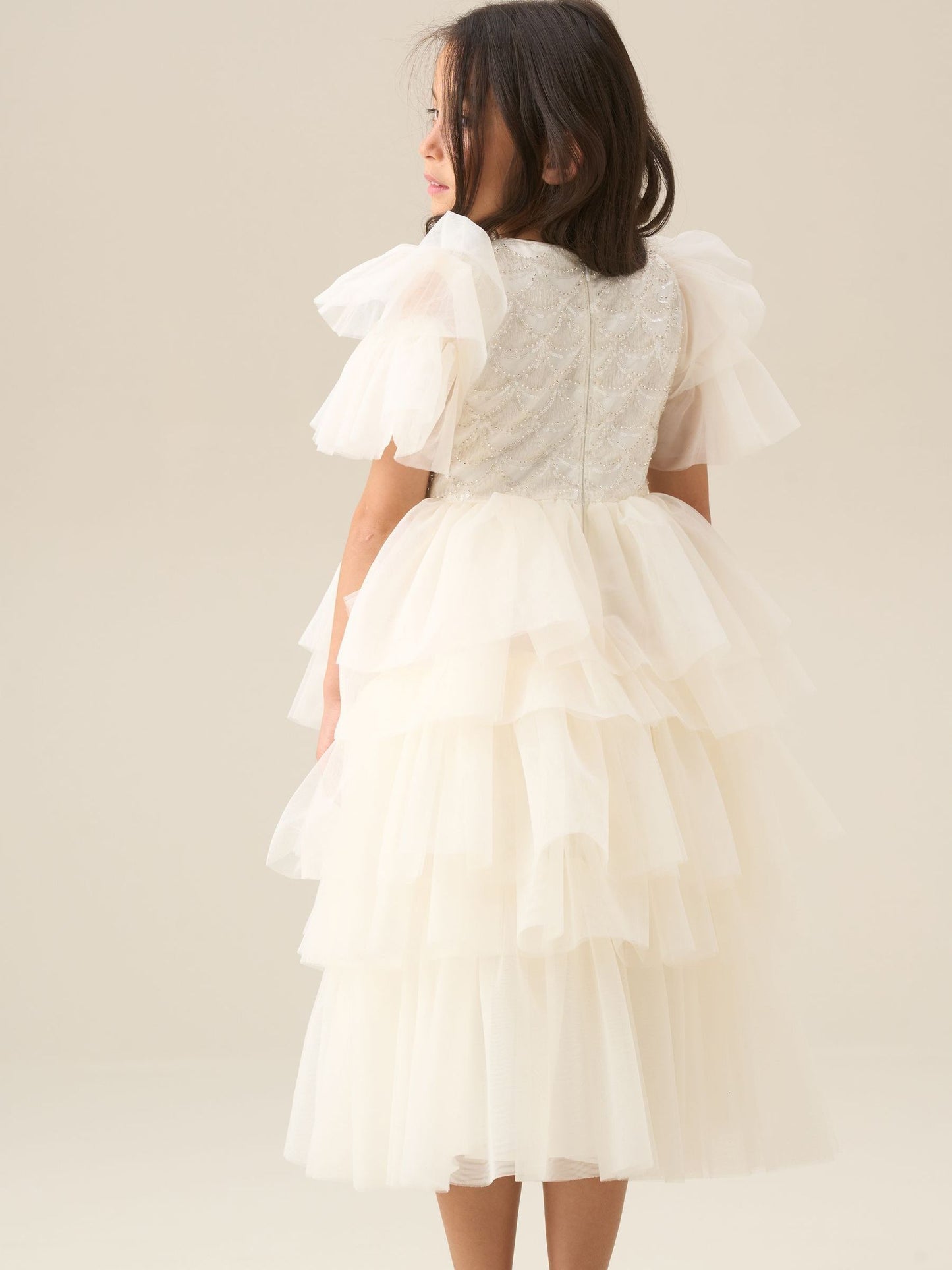 Angel & Rocket White Tiffany Ivory Beaded Tiered Tulle Dress image 4