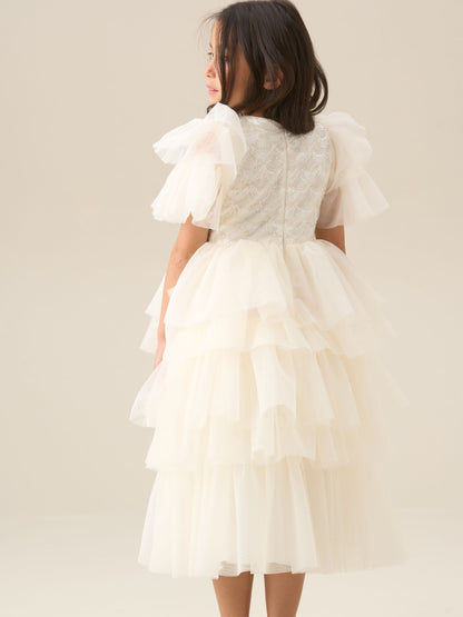 Angel & Rocket White Tiffany Ivory Beaded Tiered Tulle Dress image 4