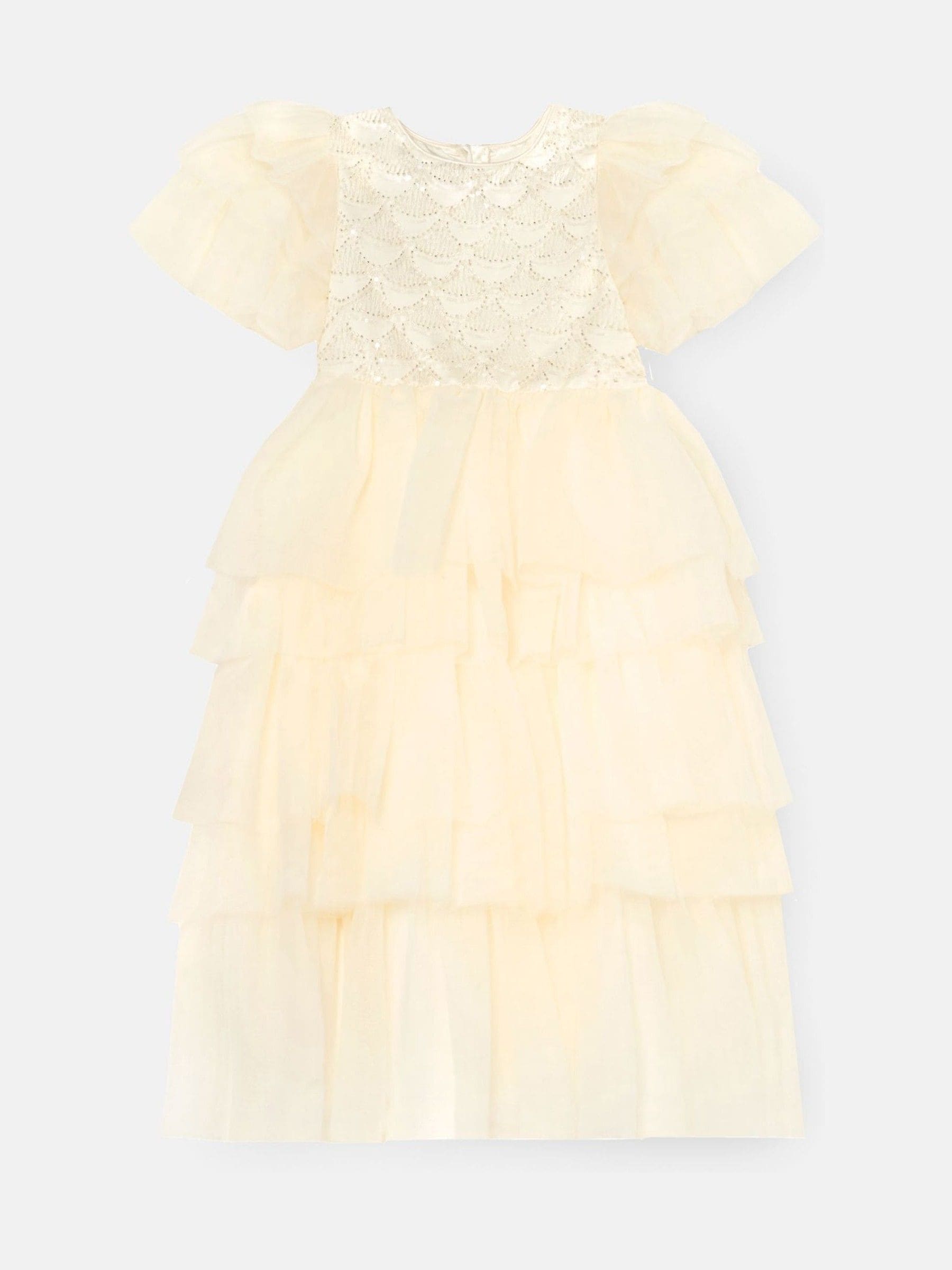 Angel & Rocket White Tiffany Ivory Beaded Tiered Tulle Dress image 5