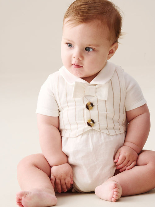 Angel & Rocket Cream Luis Striped Smart Romper image 1