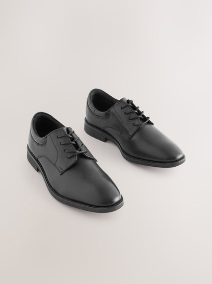 Black Wide Fit (G) School Leather Plain Front  Lace-Up Shoes image 1