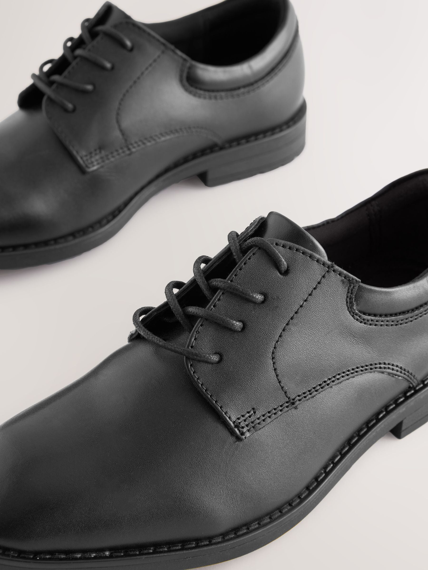 Black Wide Fit (G) School Leather Plain Front  Lace-Up Shoes image 5