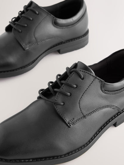 Black Wide Fit (G) School Leather Plain Front  Lace-Up Shoes image 5