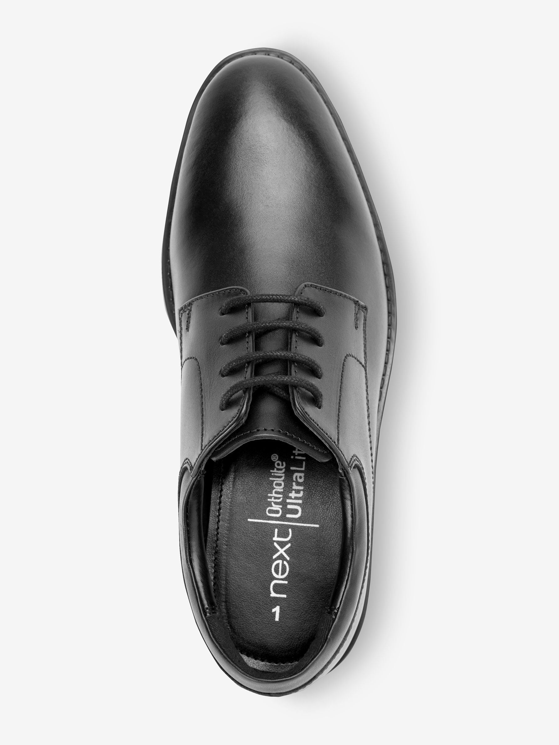 Black Wide Fit (G) School Leather Plain Front  Lace-Up Shoes image 7