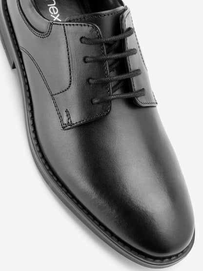 Black Wide Fit (G) School Leather Plain Front  Lace-Up Shoes image 8