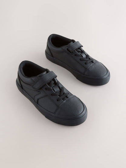 Black Standard Fit (F) Touch Fastening Elastic Lace School Shoes image 1