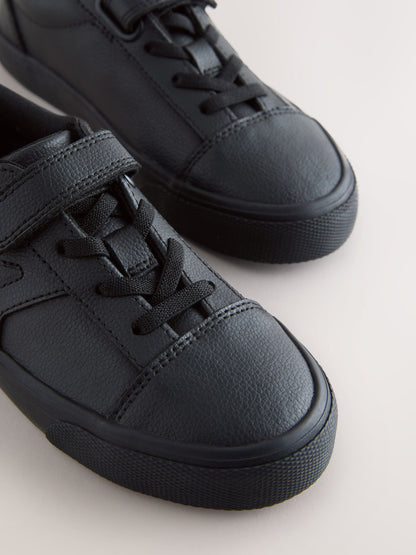 Black Standard Fit (F) Touch Fastening Elastic Lace School Shoes image 4