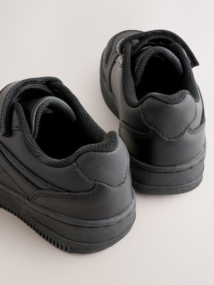 Black Standard Fit (F) Leather Touch Fastening Elastic Lace School Shoes image 3